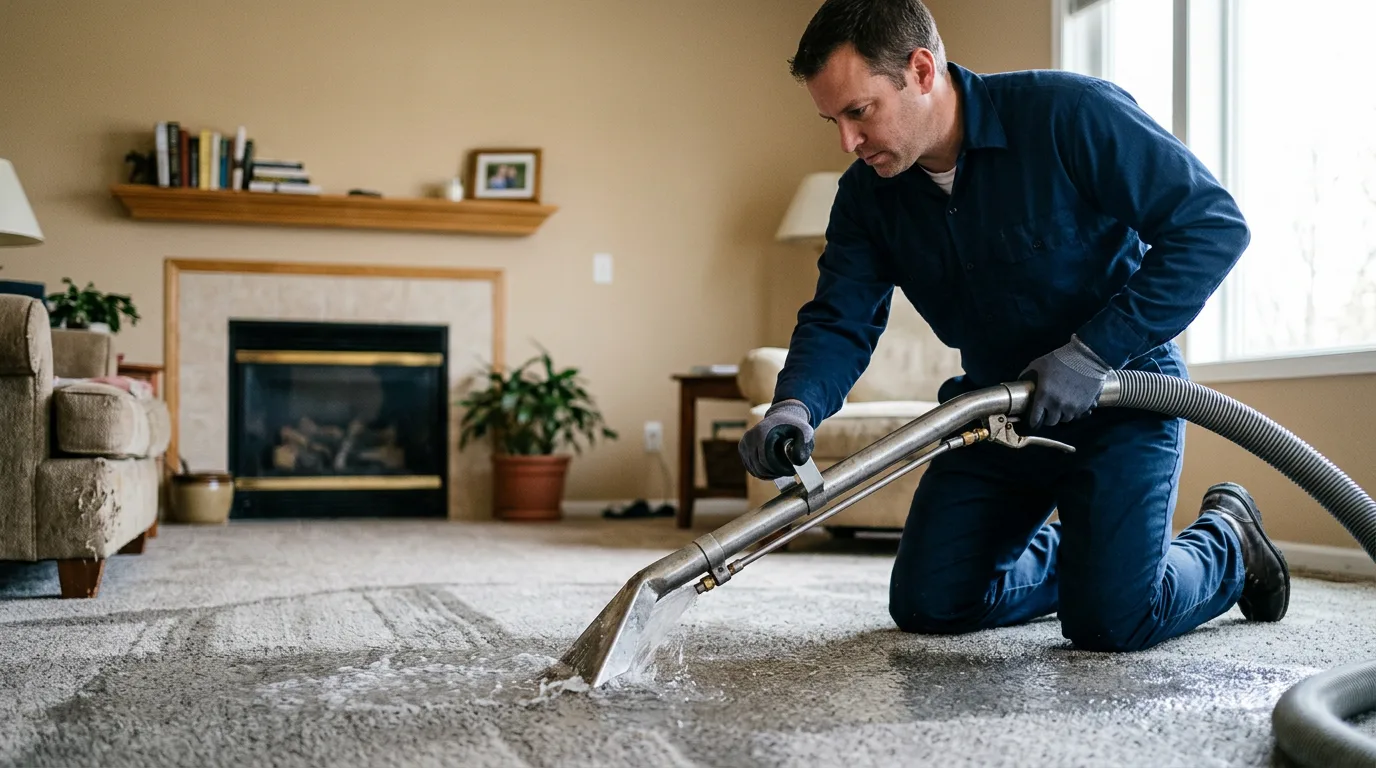 Water damage restoration technician working near Warren, MI